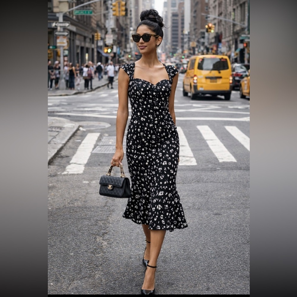 Anthropologie Black Floral Midi Dress